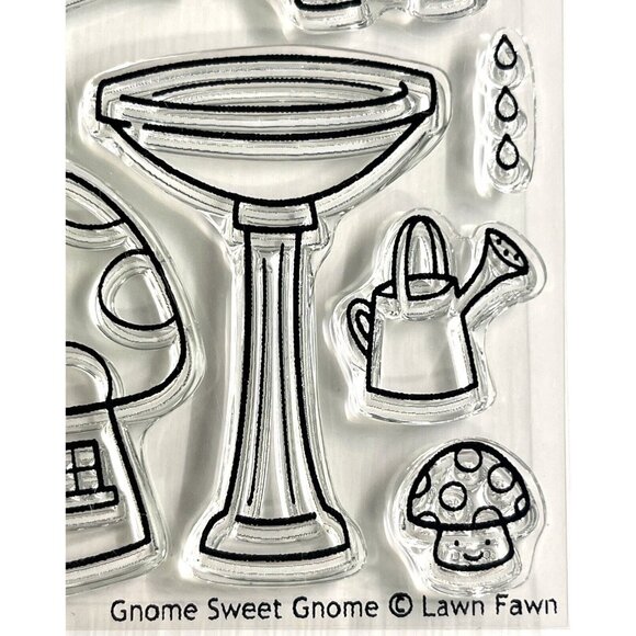 Lawn Fawn Gnome Sweet Gnome Photopolymer Stamp Mushroom Flamingo Bee Retired - Picture 5 of 6
